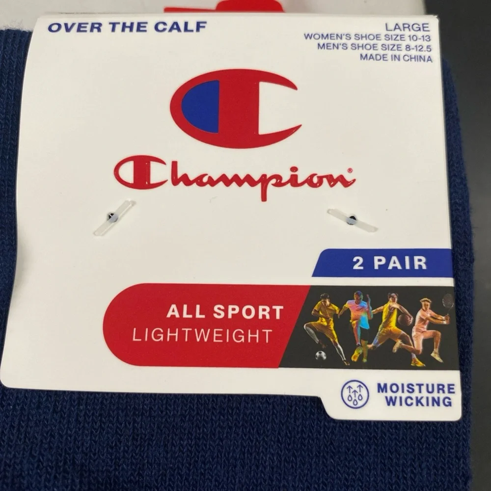 Champion Unisex Athletic Socks - Navy Blue 2 Pack‎ Over the Calf